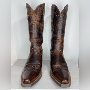 Ariat Rhinestone Cowgirl Western Boots Snip Toe Distressed Sassy Brown Size 10B